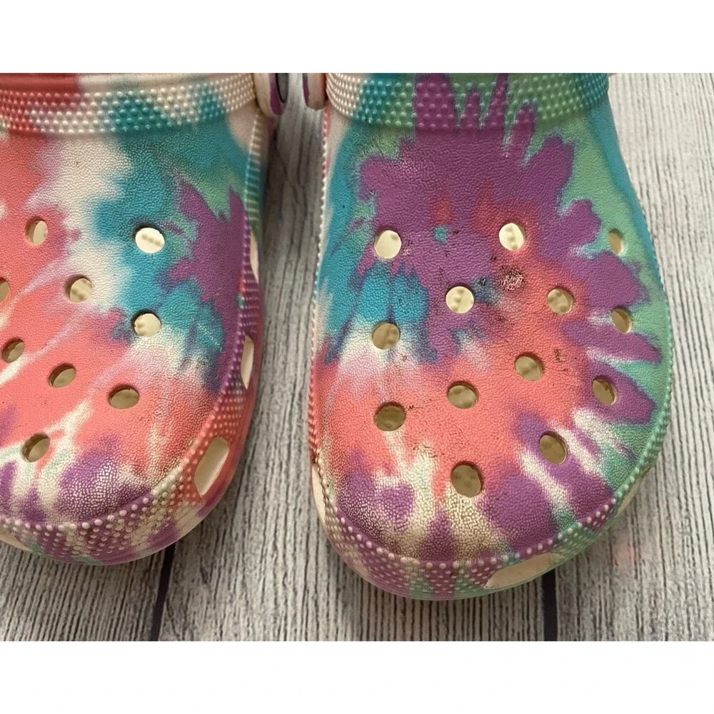 Pastel Rainbow Tie Dye Croc Crocs Girl Sandals Shoes, Size Youth 4